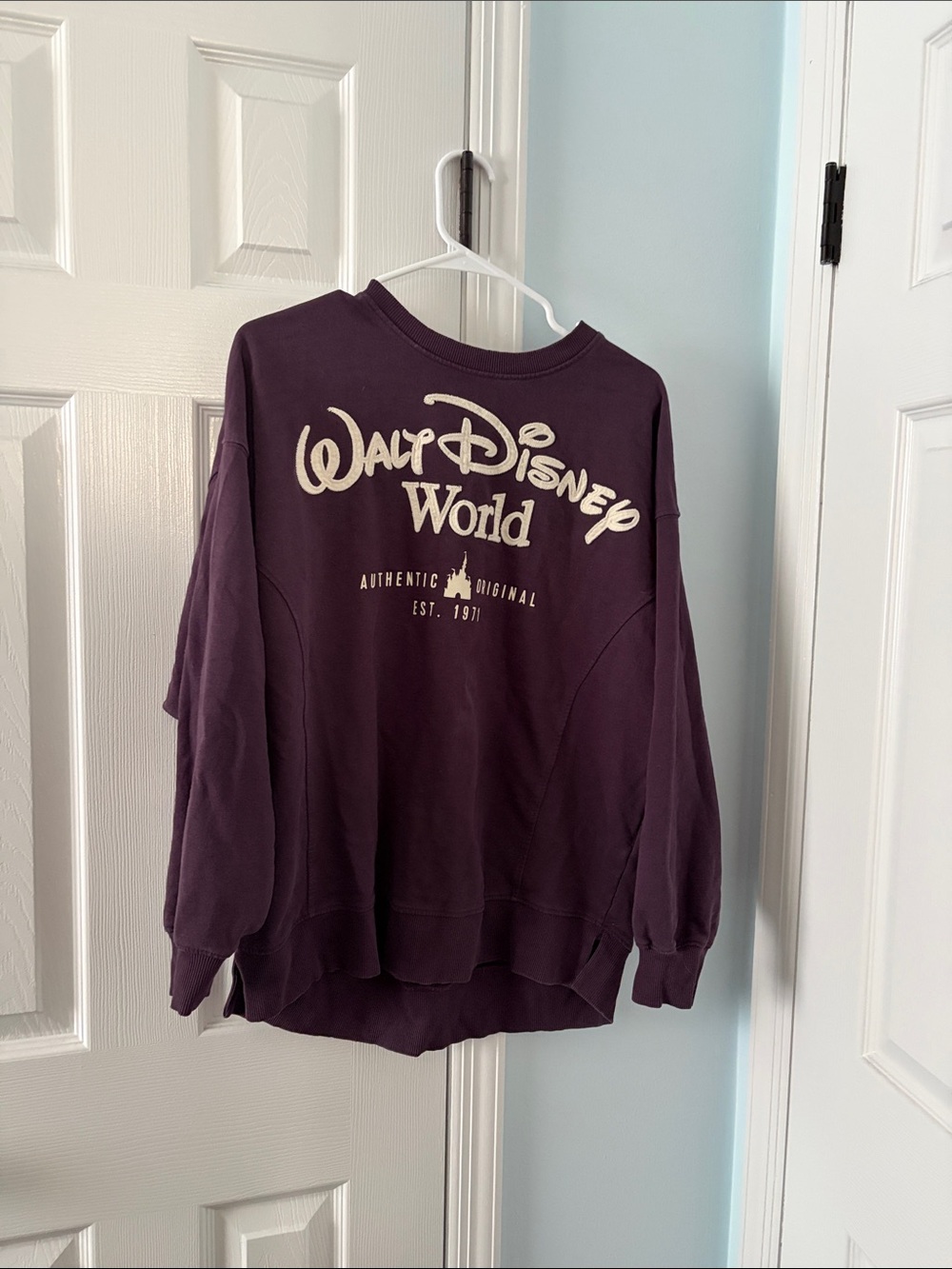 Disney Women's Plum Crewneck Sweatshirt with Cream Walt Disney World Logo